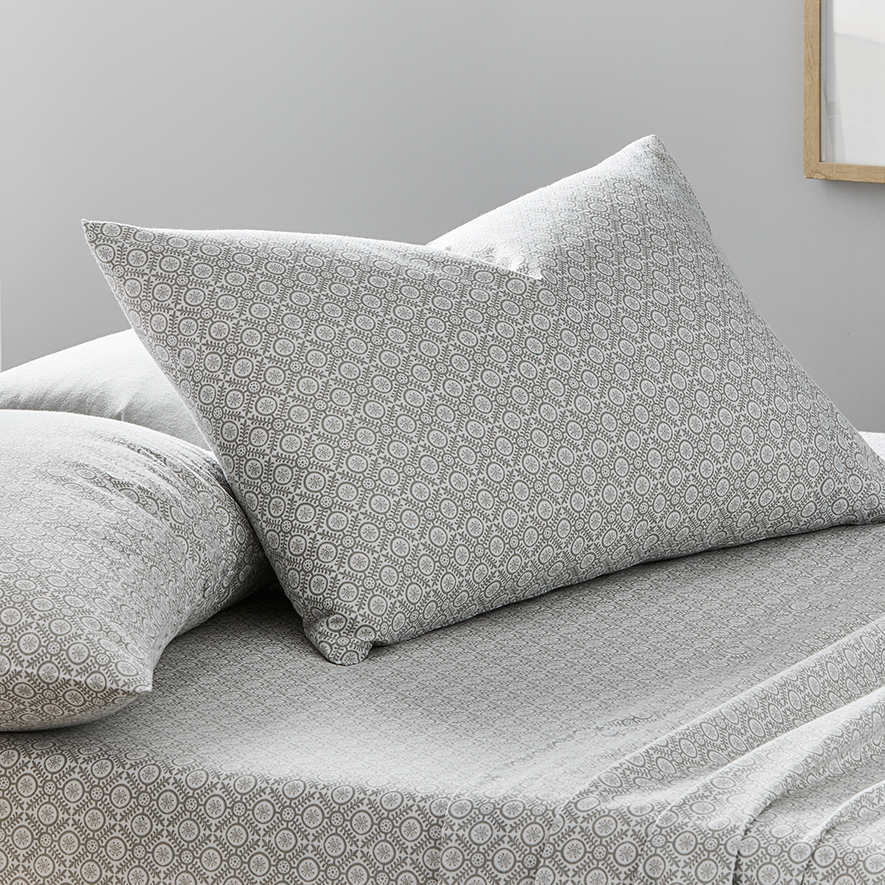 Printed Flannelette Grey Moroccan Sheet Set Adairs