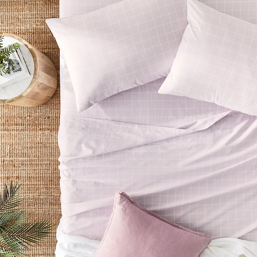 Perfect Cotton Percale Pink Grid Sheet Set Adairs