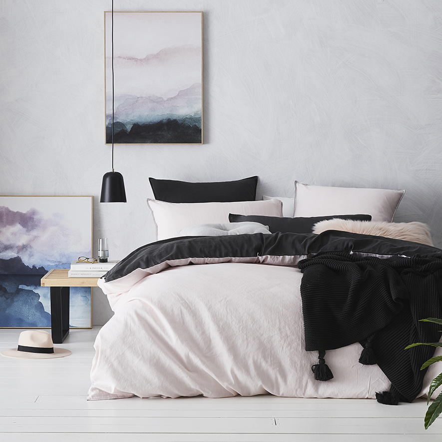 Metro Stonewashed Cotton Linen Grey & Pink Quilt Cover Set