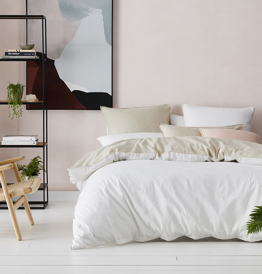 Metro Stonewashed Cotton Linen White & Linen Quilt Cover Set