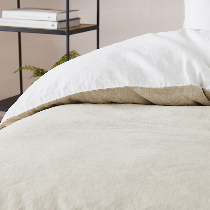 Metro Stonewashed Cotton Linen White & Linen Quilt Cover Set + Separates Adairs