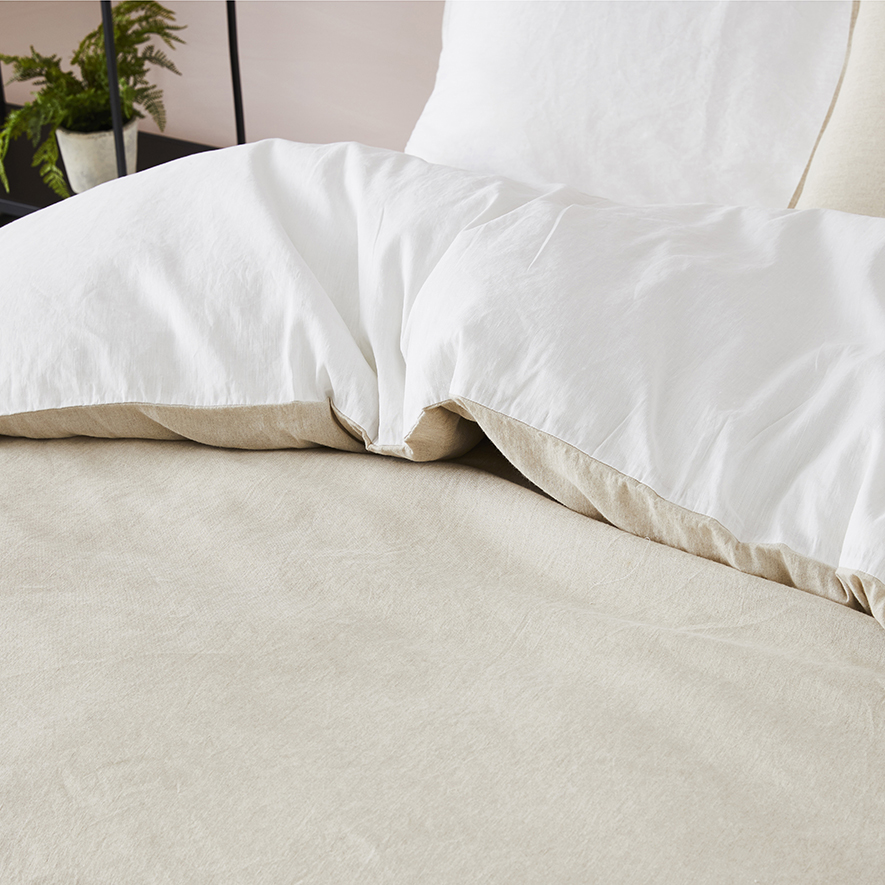 Metro Stonewashed Cotton Linen White & Linen Quilt Cover Set
