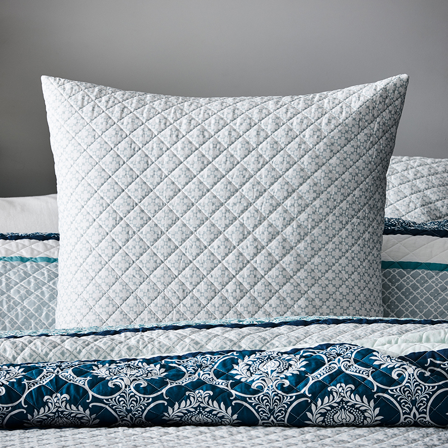 Metro Alexandria Blue Quilted Quilt Cover Set + Separates Adairs