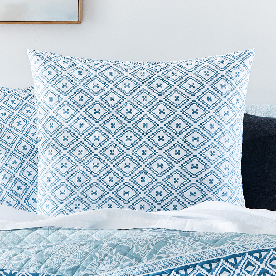 Metro Stockholm Blue Quilted Quilt Cover Set + Separates Adairs