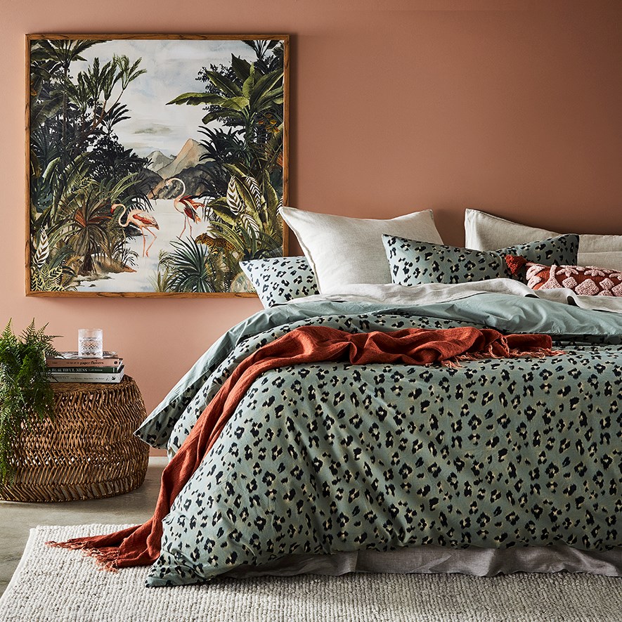 Prewashed Cotton Printed Khaki Leopard Quilt Cover Set + Separates Adairs