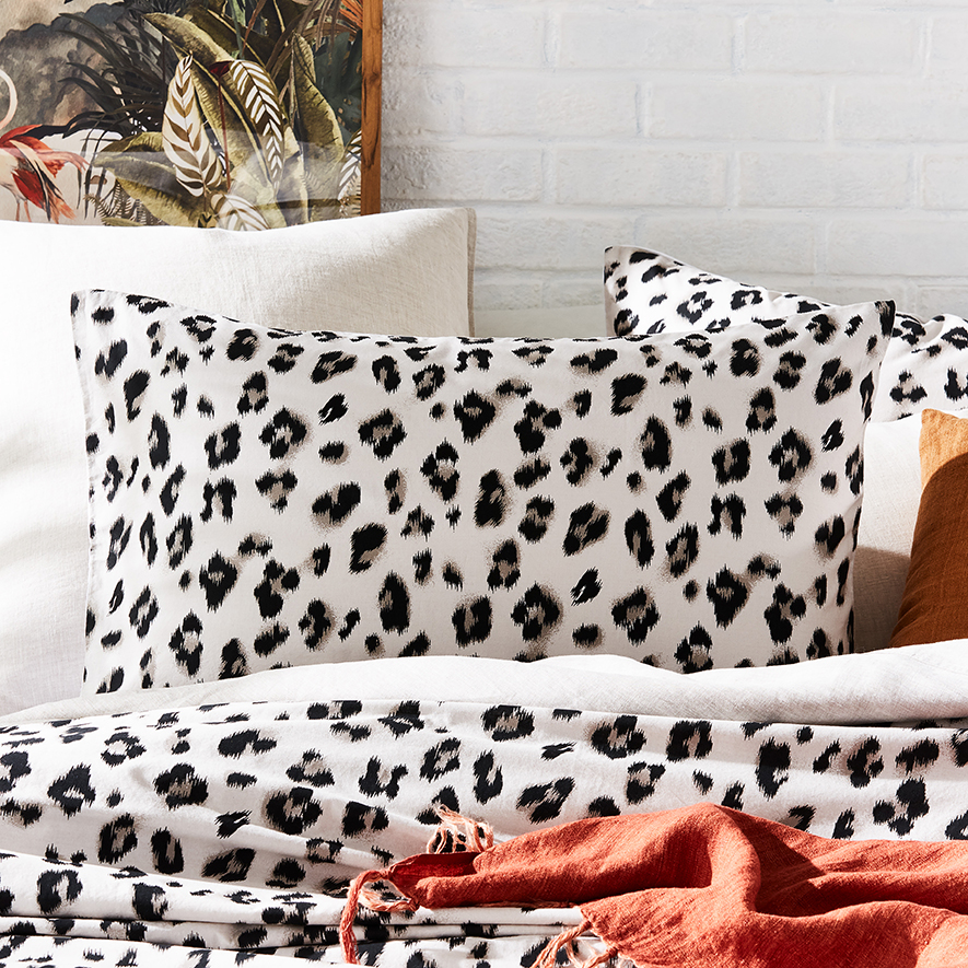 Prewashed Cotton Printed White Leopard Quilt Cover Set + Separates Adairs