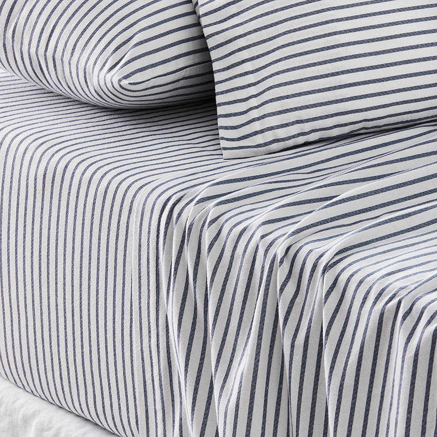 Printed Flannelette Blue Stripe Sheet Set Adairs