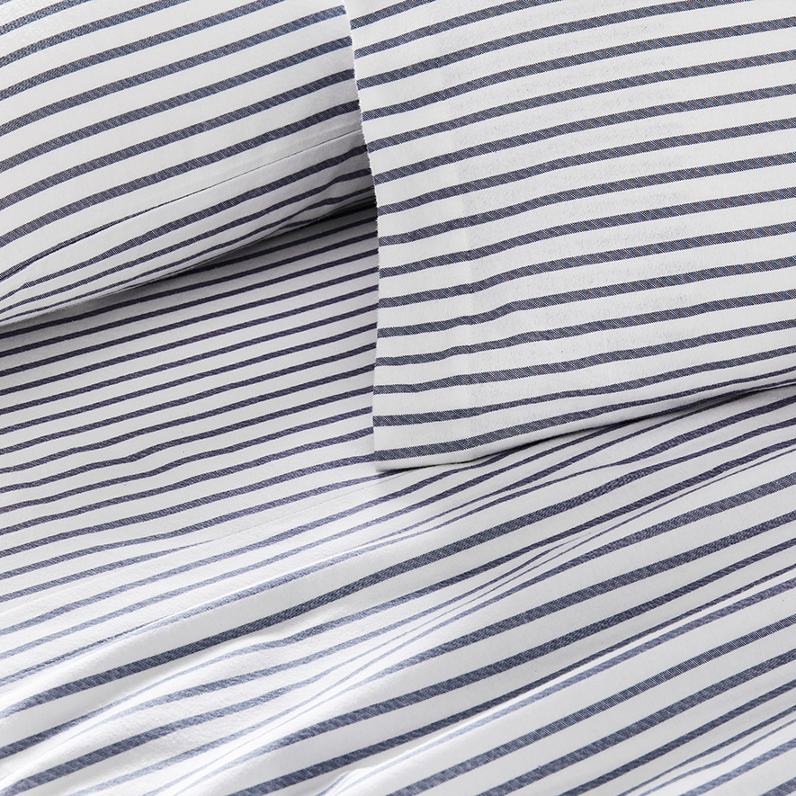 Printed Flannelette Blue Stripe Sheet Set Adairs