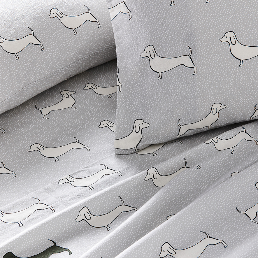 Printed Flannelette Grey Dachshund Sheet Set Adairs