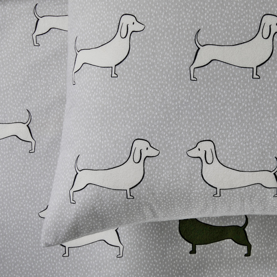 Printed Flannelette Grey Dachshund Sheet Set Adairs