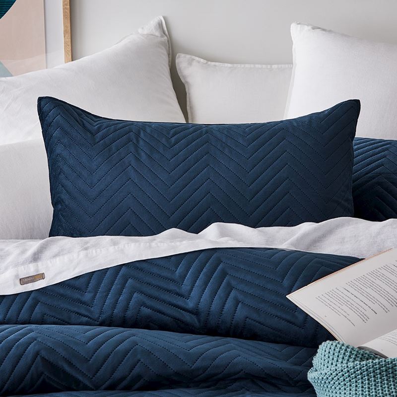 Lee Velvet Navy Quilted Quilt Cover Set + Separates | Adairs