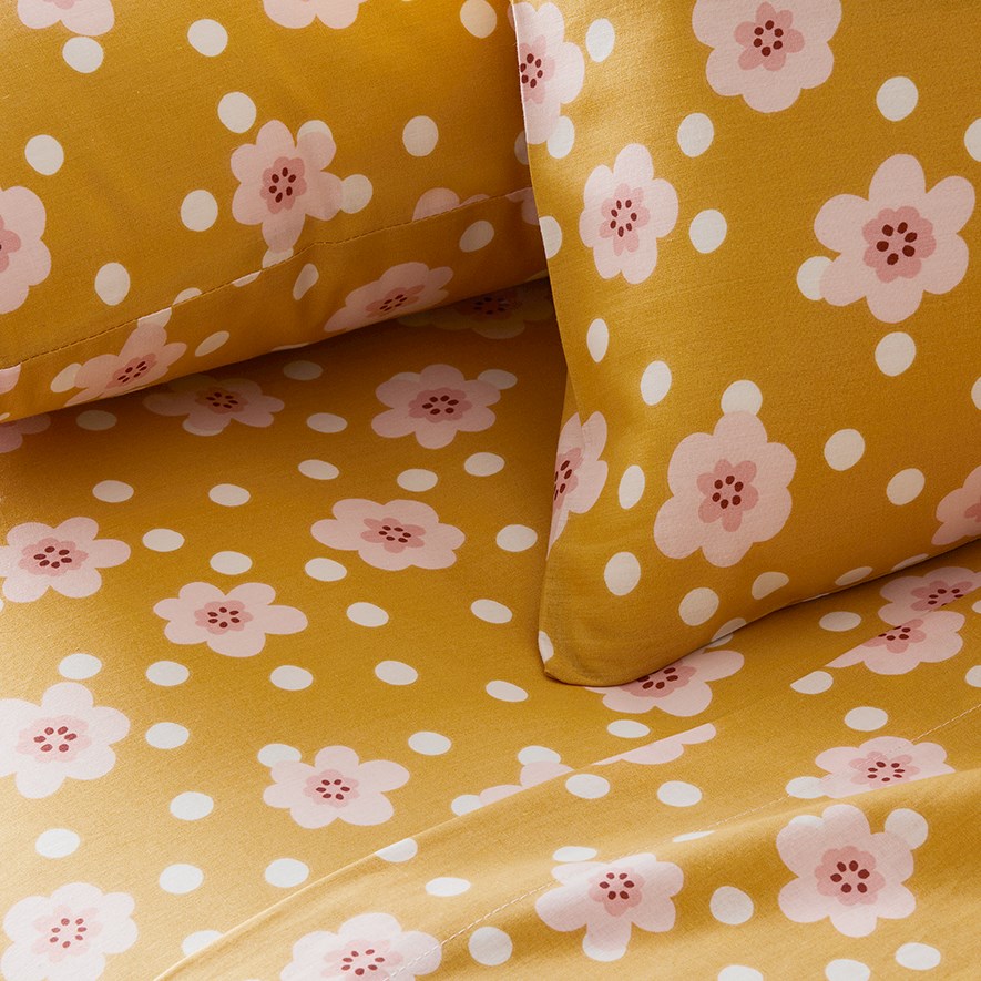 Perfect Cotton Percale Mustard Floral Sheet Set Adairs