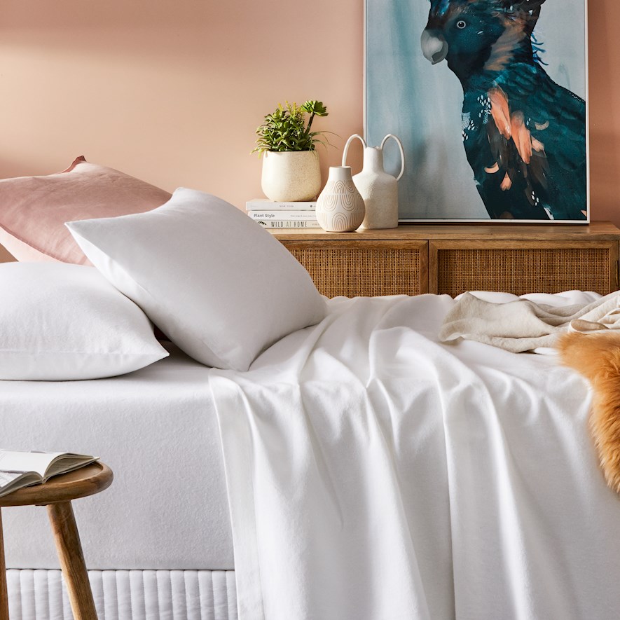 Plain Dyed Flannelette White Sheet Set + Pillowcases Adairs