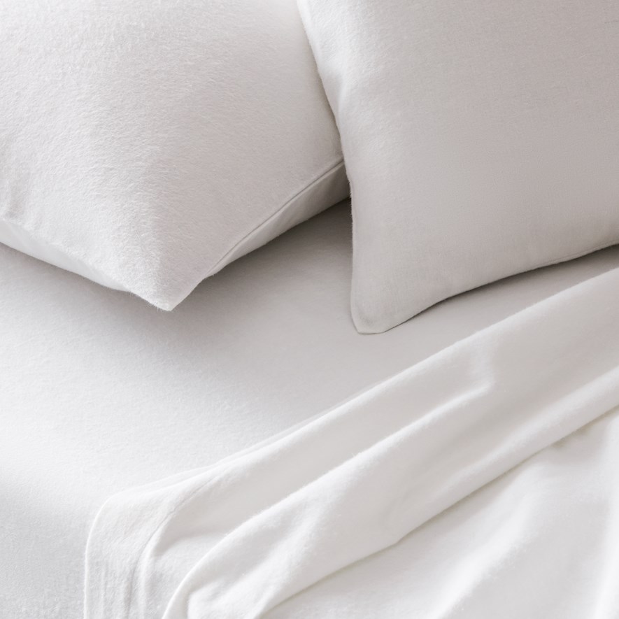 Plain Dyed Flannelette White Sheet Set + Pillowcases Adairs
