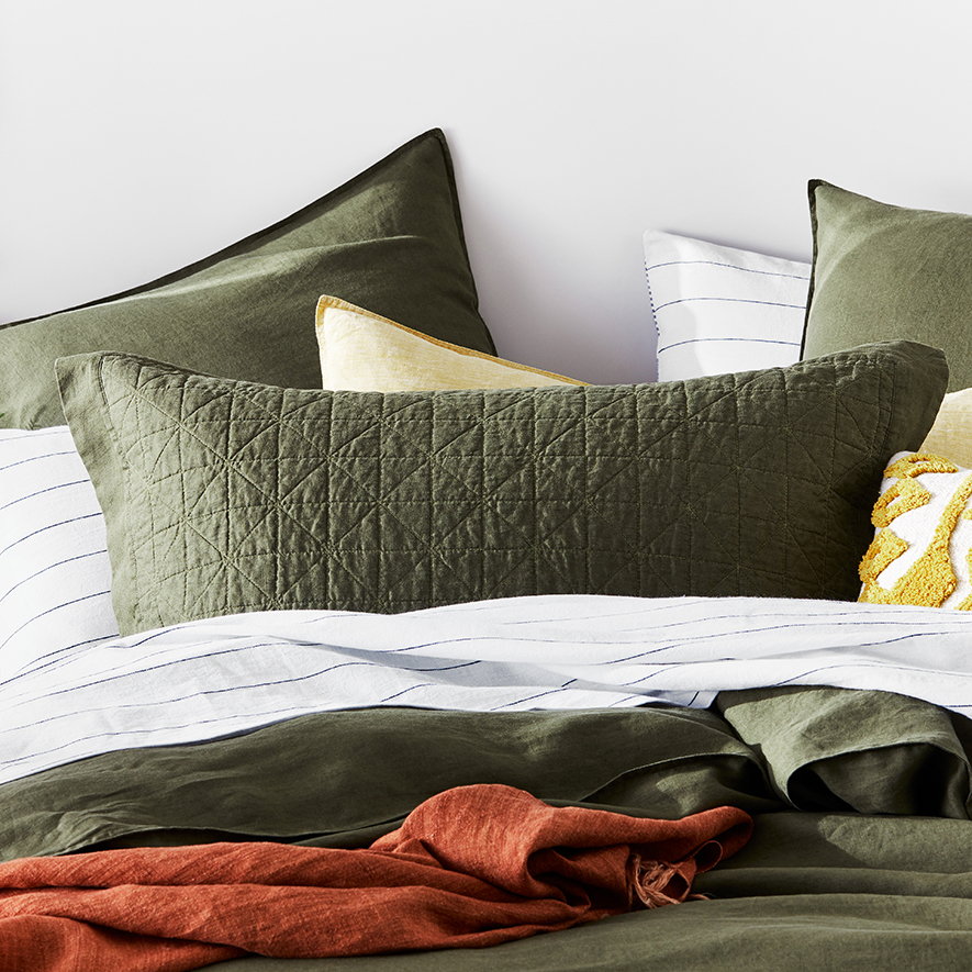 Vintage Washed Linen Moss Quilted Pillowcase Adairs