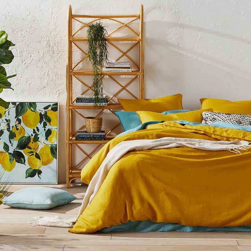Vintage Washed Linen Sunflower Pillowcase