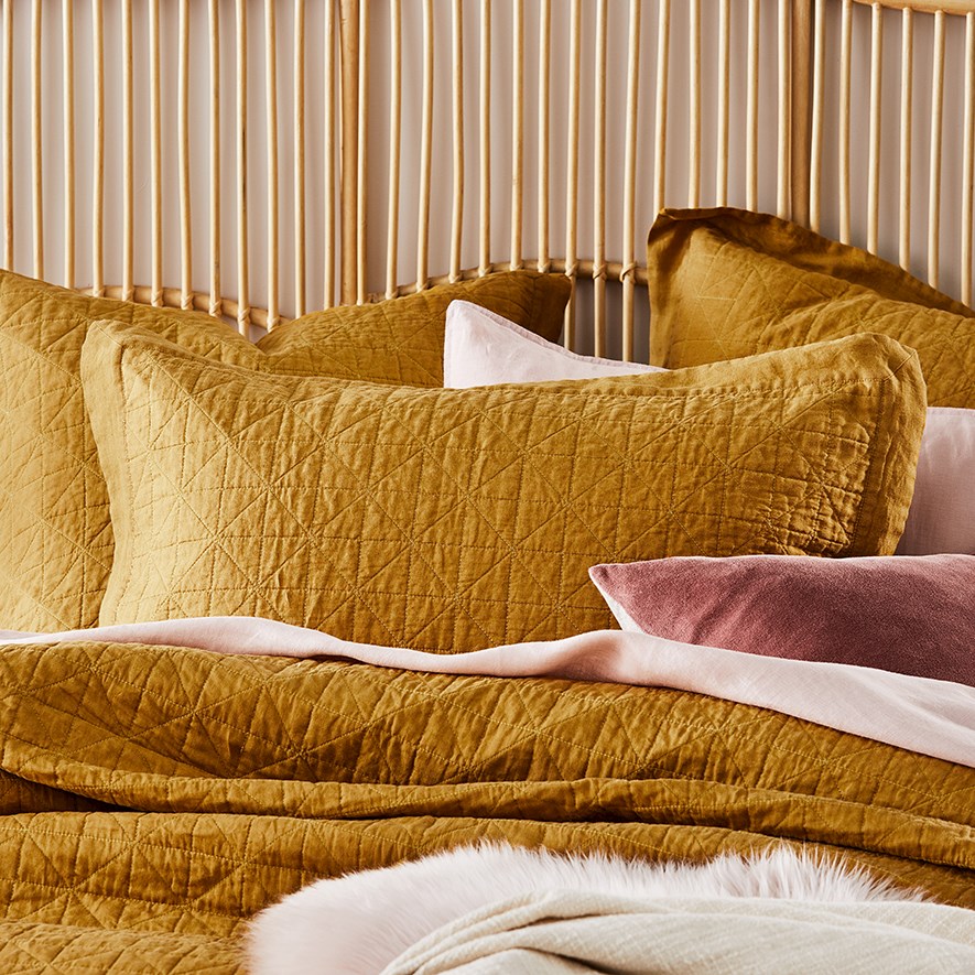 Vintage Washed Linen Dijon Quilted Pillowcase Adairs