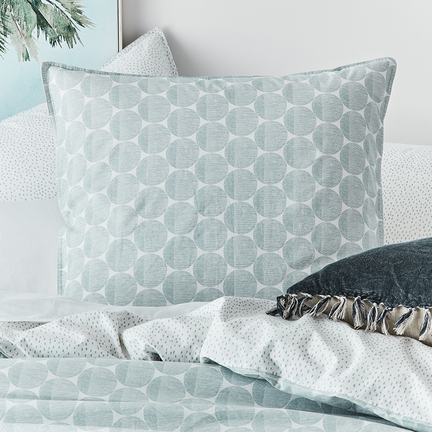 Stonewashed Printed Cotton Powder Blue Spot Pillowcase Adairs