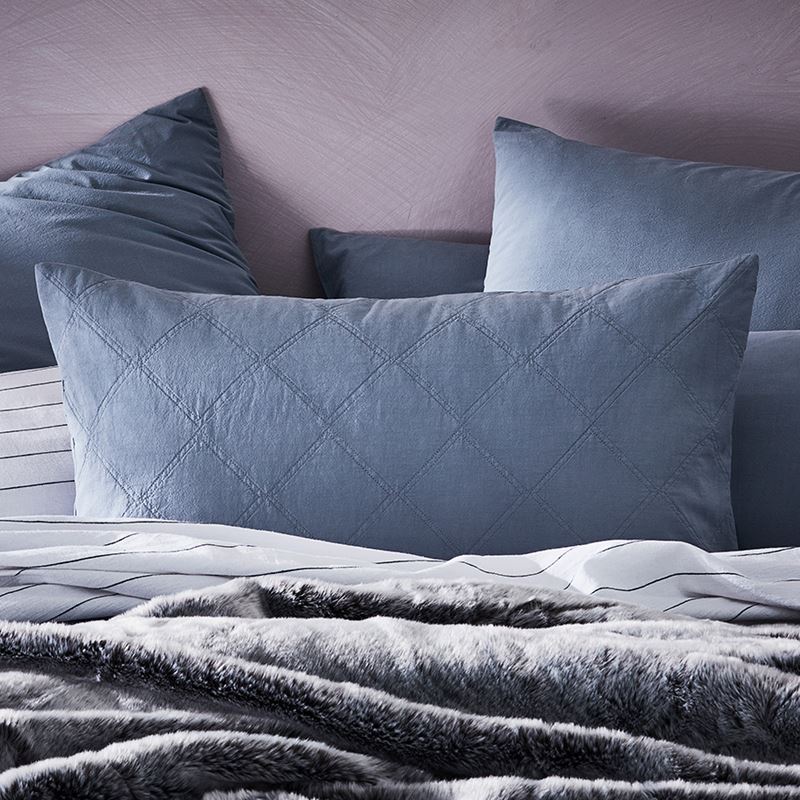 Stonewashed Cotton Dusty Blue Quilted Pillowcase