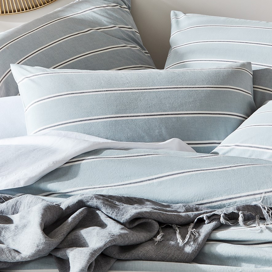 Stonewashed Yarn Dyed Blue Stripe Cotton Pillowcase Adairs