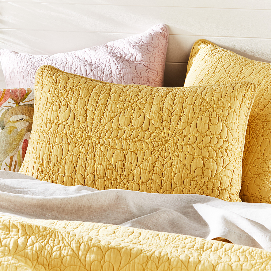 Daisy Quilted Mustard Pillowcase Adairs