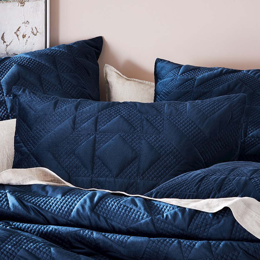 Gemini Quilted Navy Velvet Pillowcase Adairs