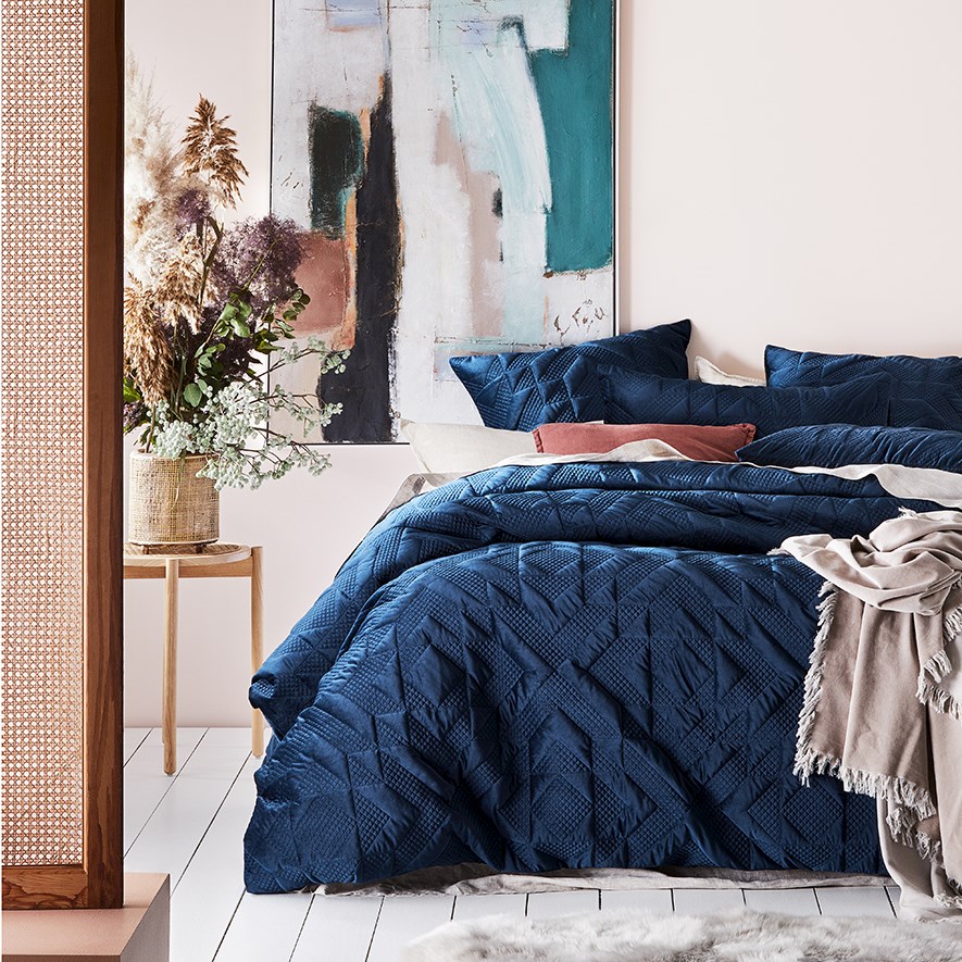 Gemini Quilted Navy Velvet Pillowcase Adairs
