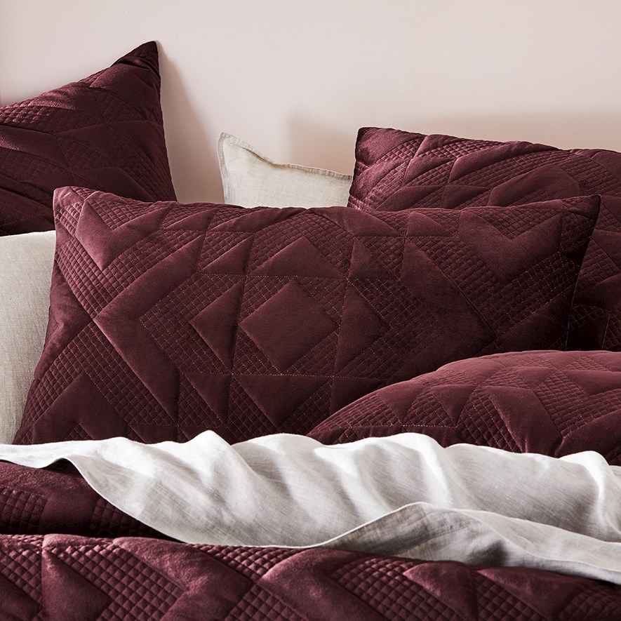 Gemini Quilted Plum Velvet Pillowcase Adairs