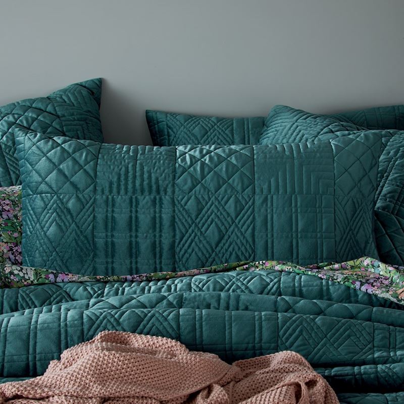 Florence Velvet Quilted Teal Pillowcase