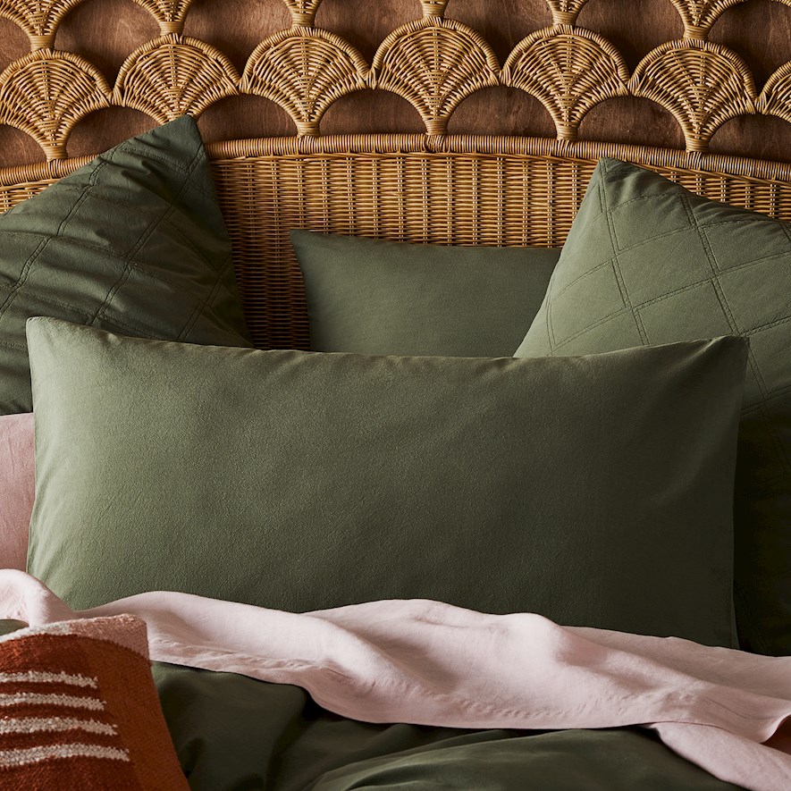 Stonewashed Cotton Bay Leaf Pillowcase Adairs