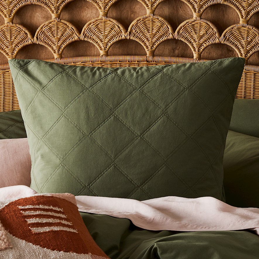 Stonewashed Cotton Bay Leaf Quilted Pillowcase Adairs