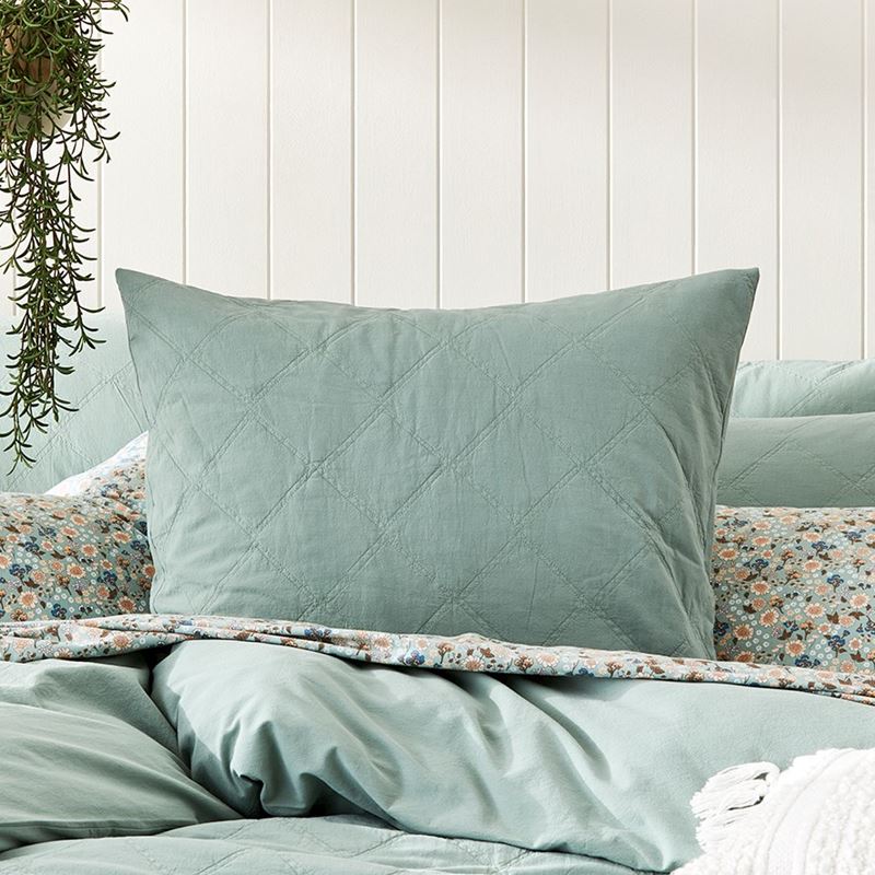 Stonewashed Cotton Gum Leaf Quilted Pillowcase  