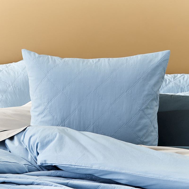 Stonewashed Cotton Sea Blue Quilted Pillowcase