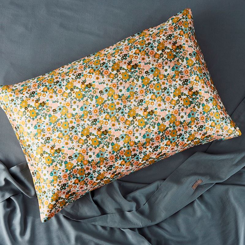Pure Silk Mustard Bloom Printed Pillowcase