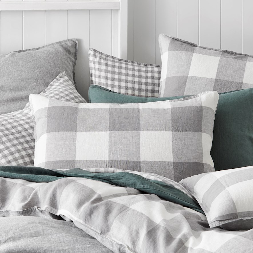 Vintage Washed Linen Grey Marle Check Pillowcase Adairs