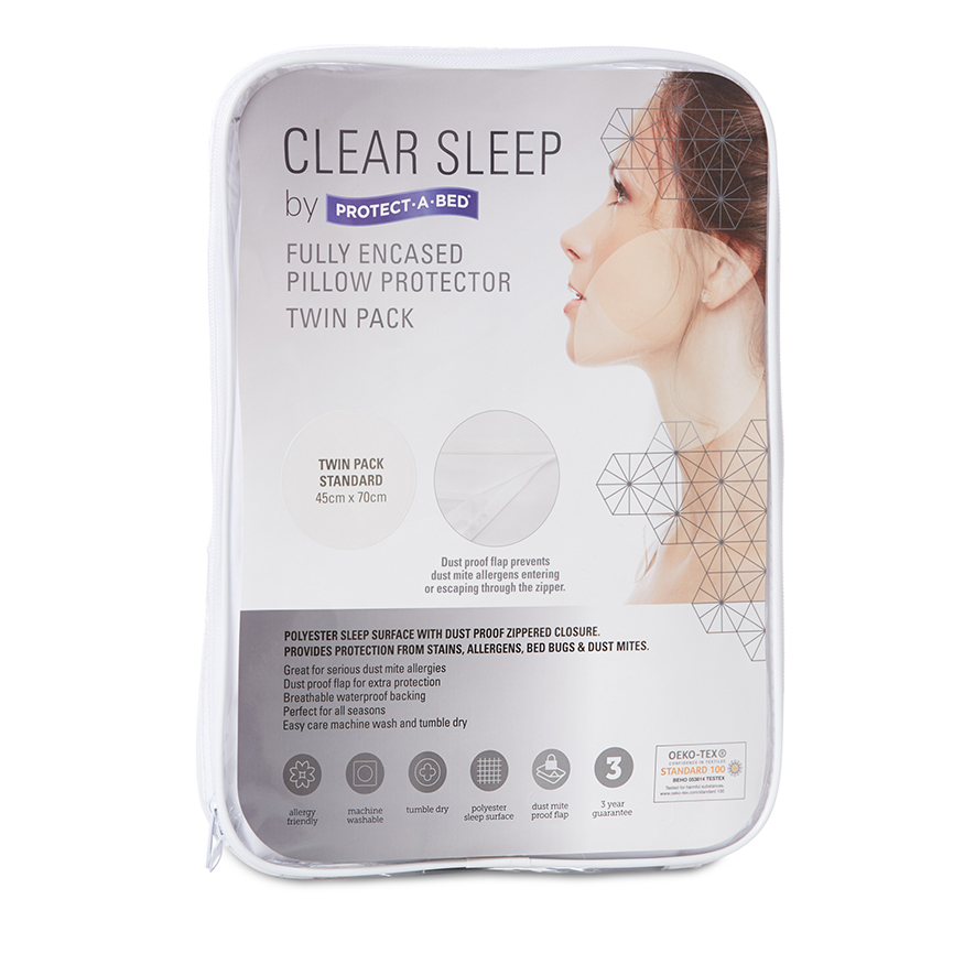 Clear Sleep Fully Encased Pillow Protector Twin pack Adairs