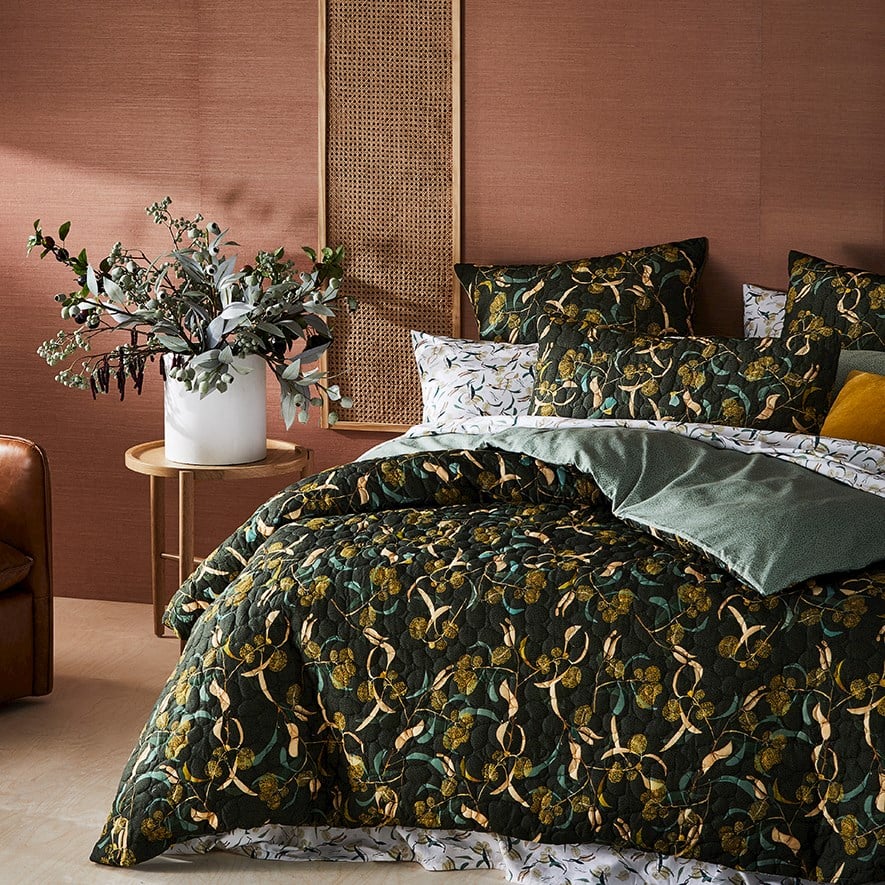 Dana Kinter Wattle Dark Green Quilted Quilt Cover Separates Adairs