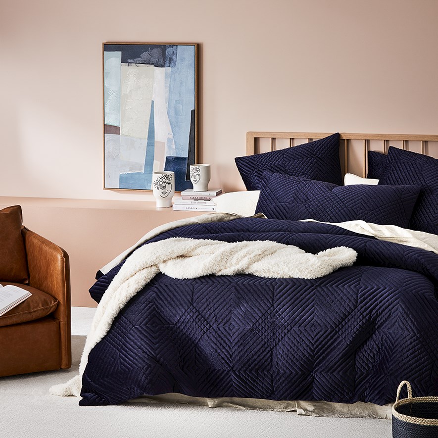 Ellery Velvet Navy Quilted Quilt Cover Separates Adairs