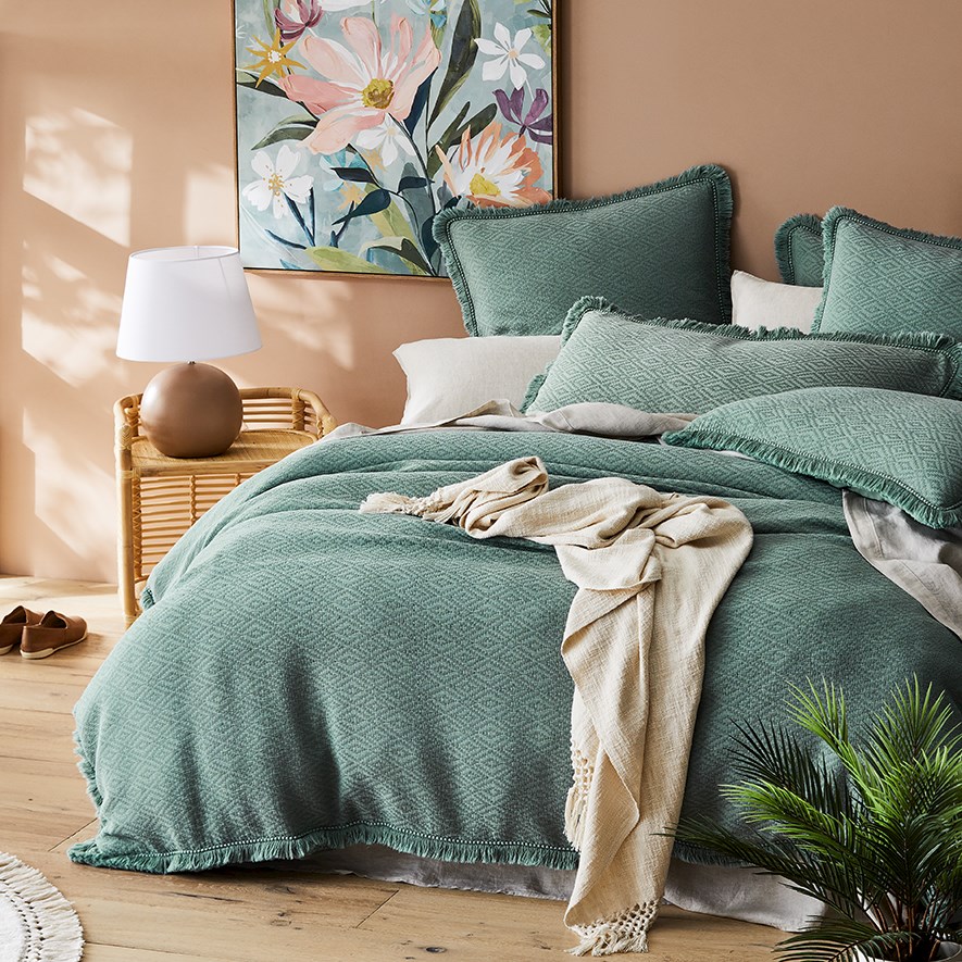 Mara Jacquard Sage Quilt Cover Separates Adairs