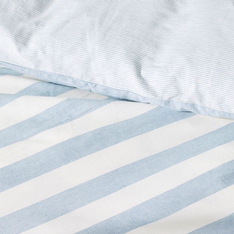 Vintage Washed Linen Sky Blue Stripe Quilt Cover Set + Separates