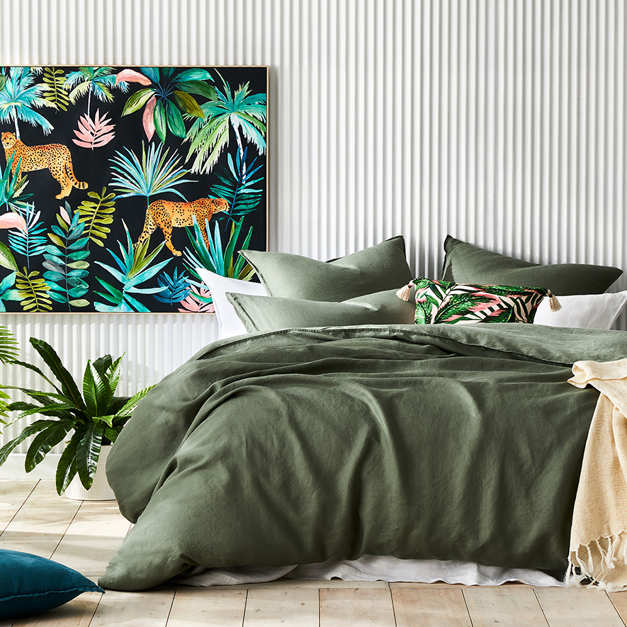 Vintage Washed Linen Khaki Quilt Cover Separates Adairs