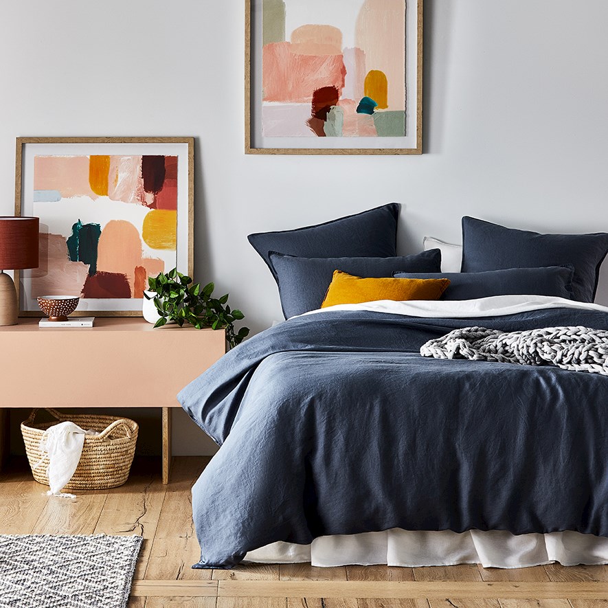 Vintage Washed Linen Steel Blue Quilt Cover Separates Adairs