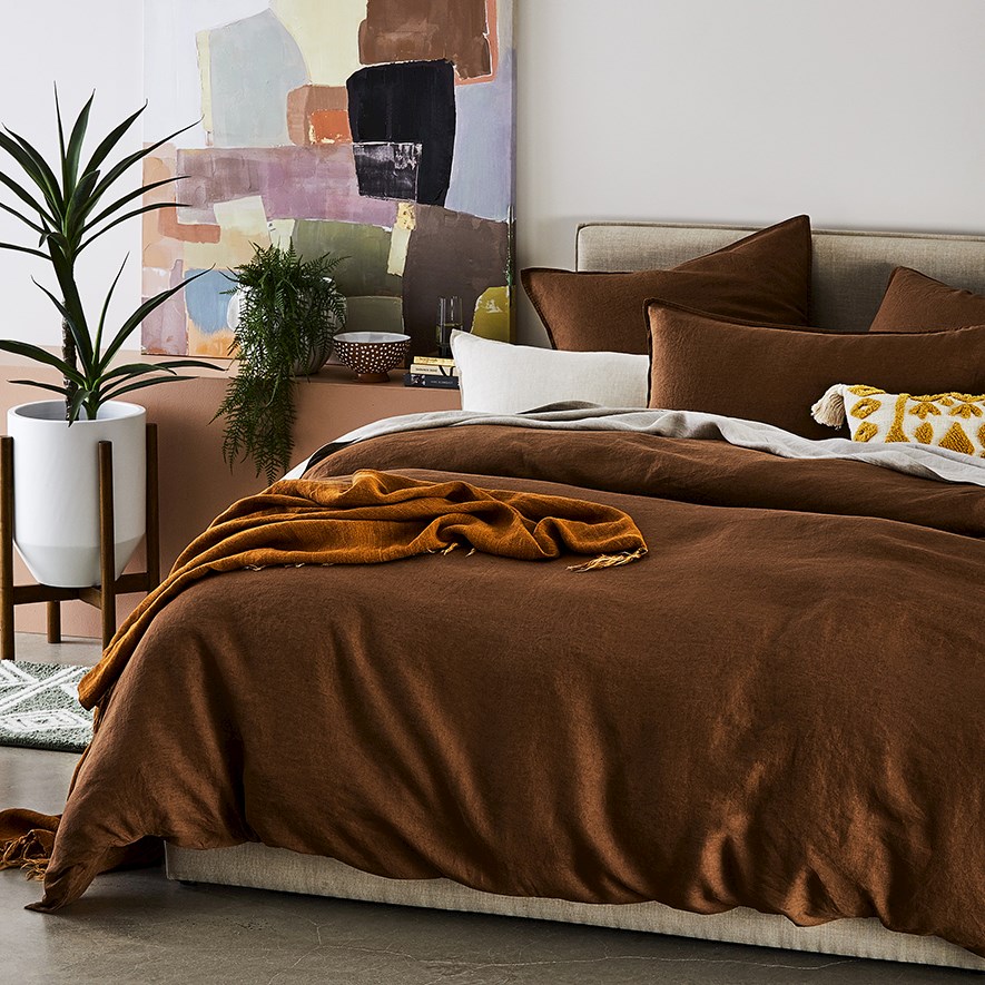 Vintage Washed Linen Tobacco Quilt Cover Separates Adairs