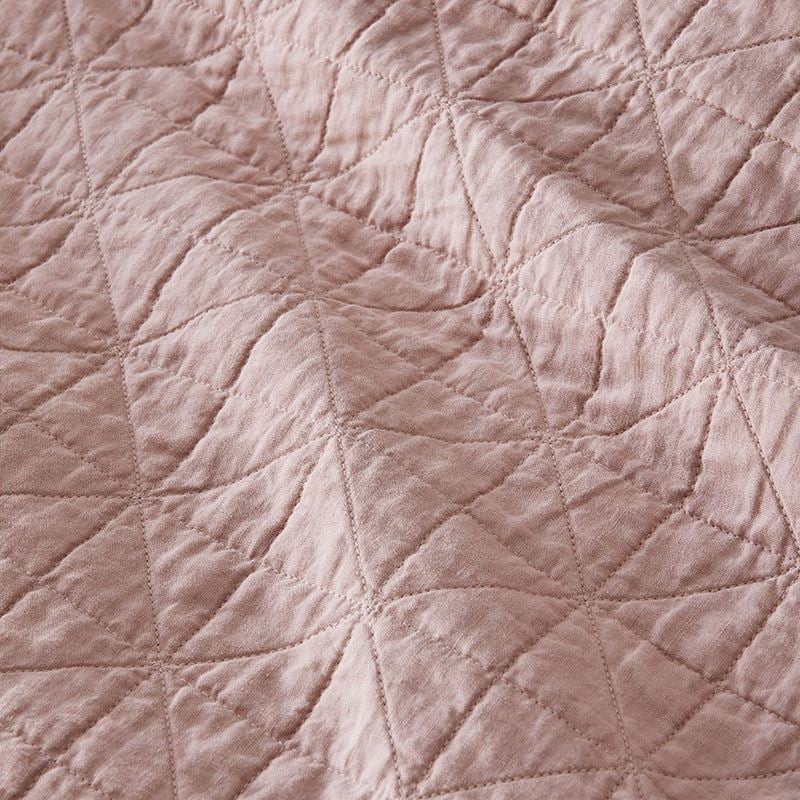 Vintage Washed Linen Nude Pink Quilted Coverlet Separates