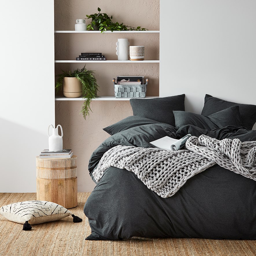 Ultra Soft Jersey Black Marble Quilt Cover Separates Adairs