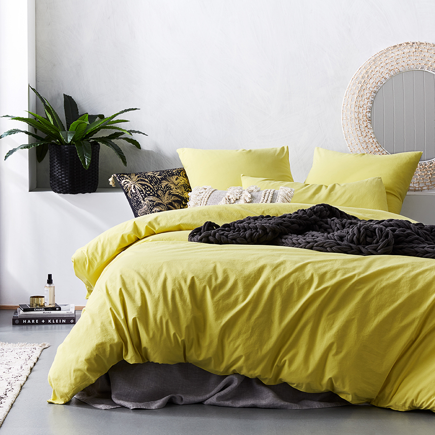 Home Republic Stonewashed Cotton Quilt Cover Lemon Adairs