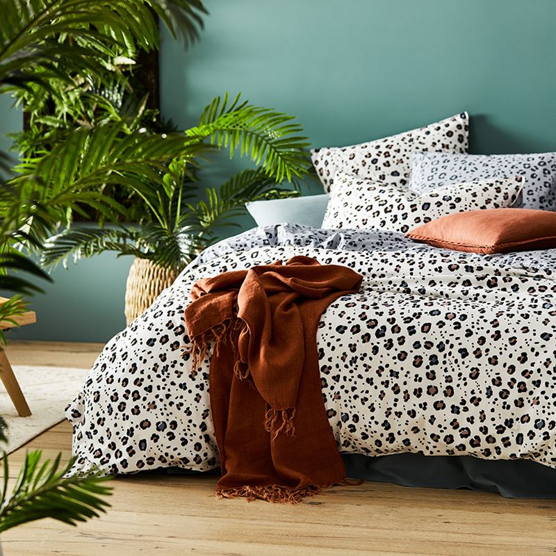 Stonewashed Cotton Printed Grey Leopard Quilt Cover Separates