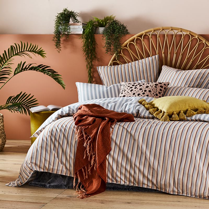 Stonewashed Cotton Printed Grey Stripe Quilt Cover Separates