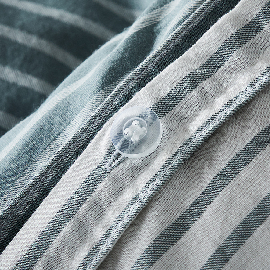 100% Stonewashed Cotton Duvet Set- Sage Stripe