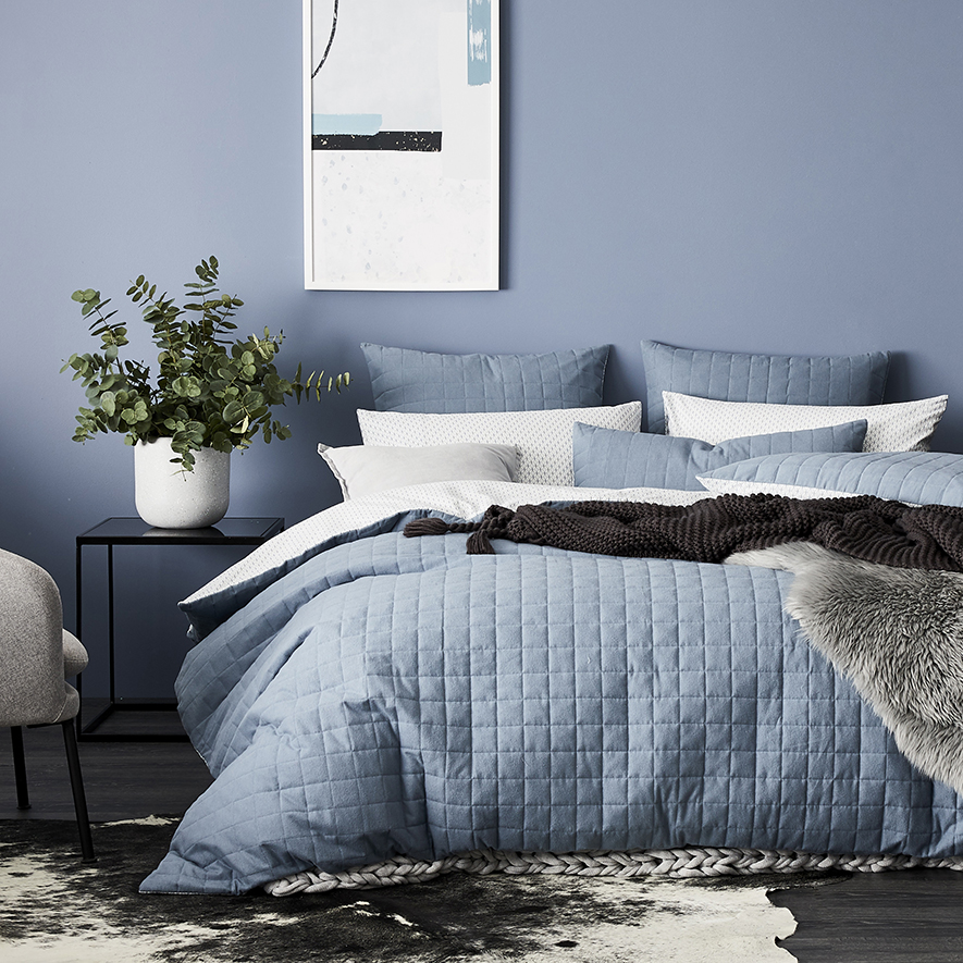 Home Republic Geo Flannelette Quilted Blue Quilt Cover Set Adairs